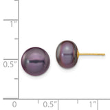 14k 9-10mm Black Button Freshwater Cultured Pearl Stud Post Earrings X90BB