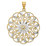 14k and White Rhodium Diamond-cut Fancy Swirl Pendant K4285