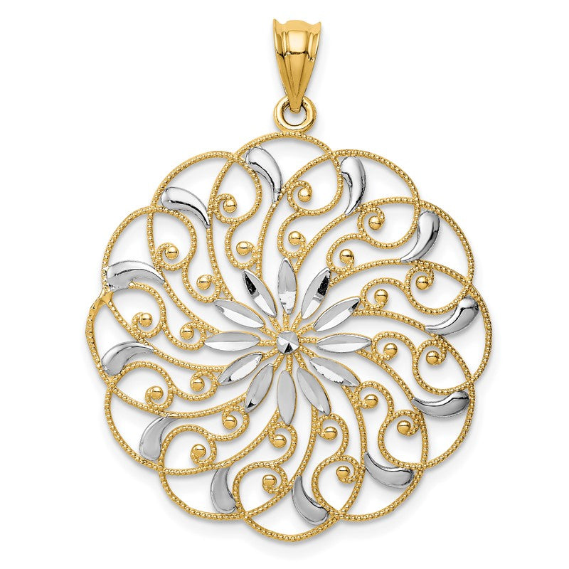 14k and White Rhodium Diamond-cut Fancy Swirl Pendant K4285