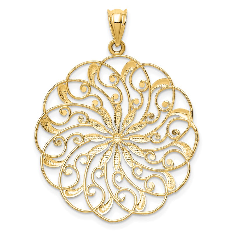 14k and White Rhodium Diamond-cut Fancy Swirl Pendant K4285