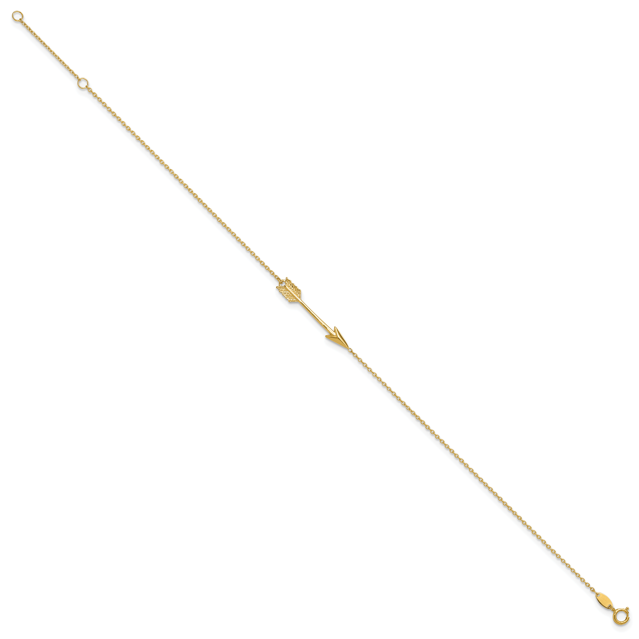 14K Polished Arrow 9 inch Plus 1 inch Extender - Total 10 inch Anklet ANK275