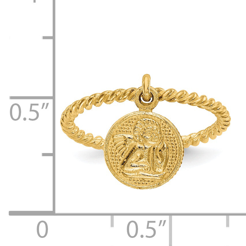 14k Polished Angel Dangle Twisted Band Size 4.75 Baby / Childs Ring R121