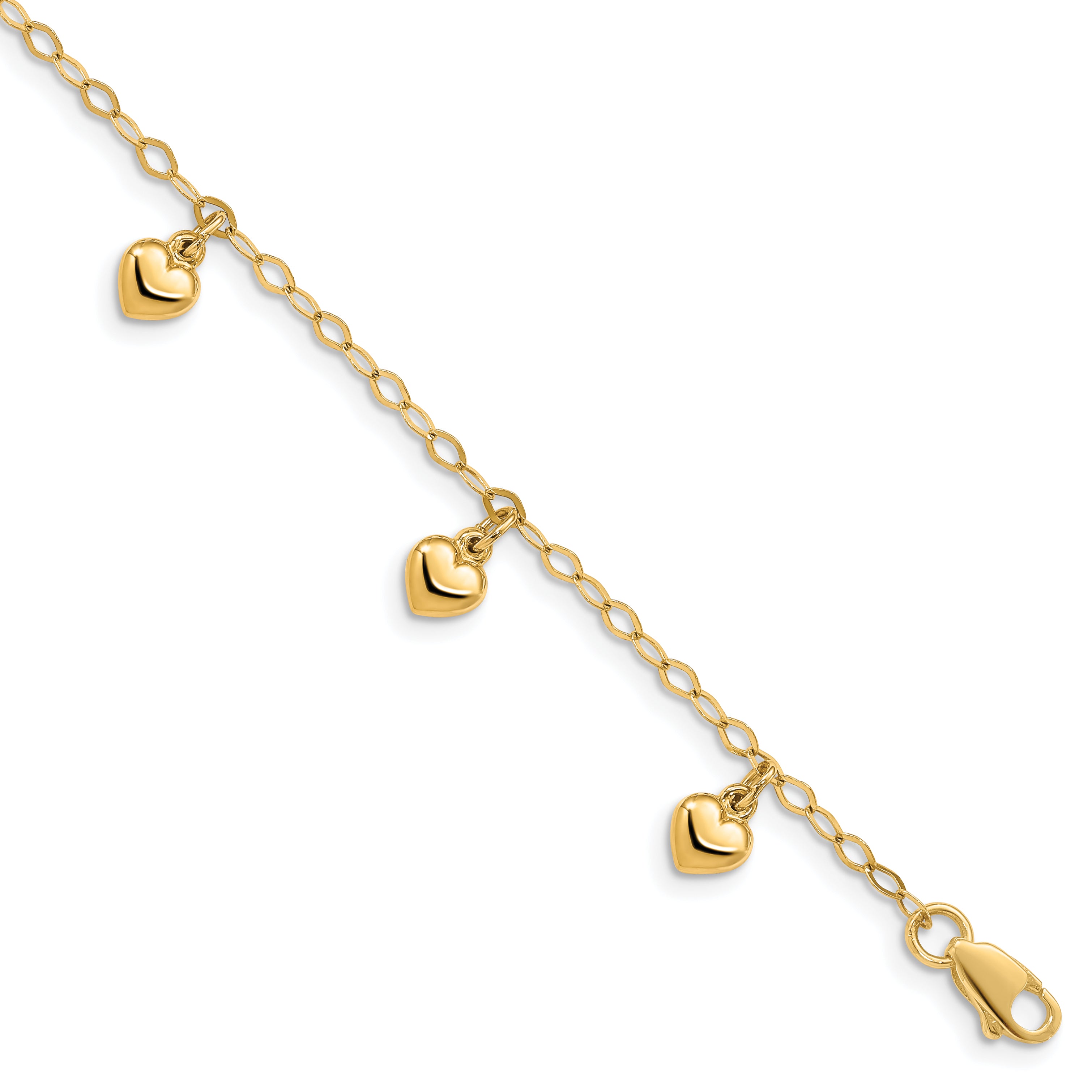 14K Puffed Heart 6 inch Childs Charm Bracelet BID83