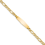 14k Polished Semi-Solid Chain/Solid Plate Figaro Link Soft Diamond Shape 19.5x5.5mm Plate 6 inch Baby/Child ID Bracelet DCID140C