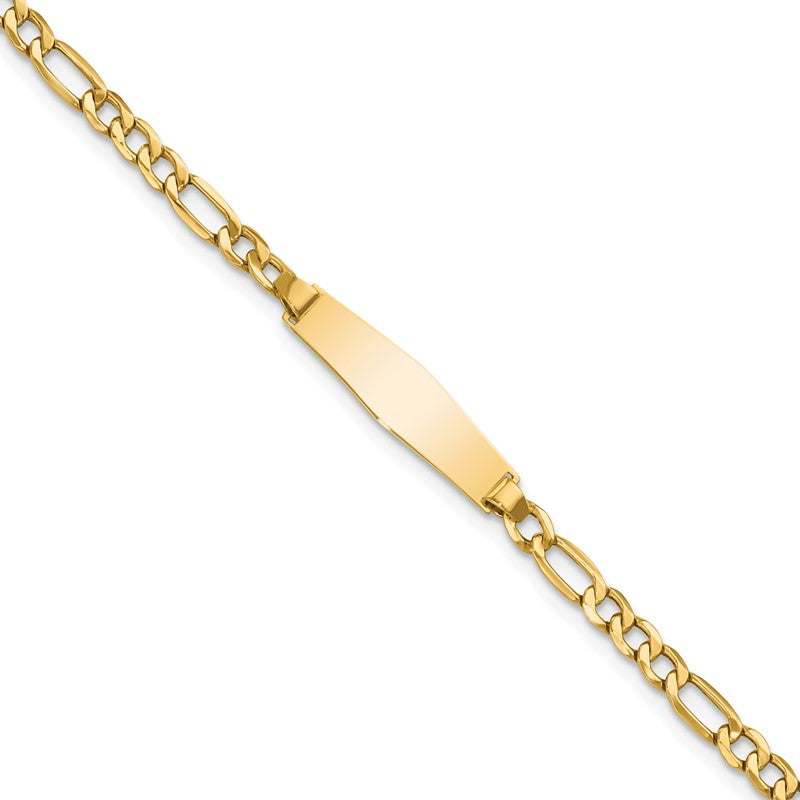 14k Polished Semi-Solid Chain/Solid Plate Figaro Link Soft Diamond Shape 19.5x5.5mm Plate 6 inch Baby/Child ID Bracelet DCID140C