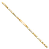 14k Polished Semi-Solid Chain/Solid Plate Figaro Link Soft Diamond Shape 19.5x5.5mm Plate 6 inch Baby/Child ID Bracelet DCID140C