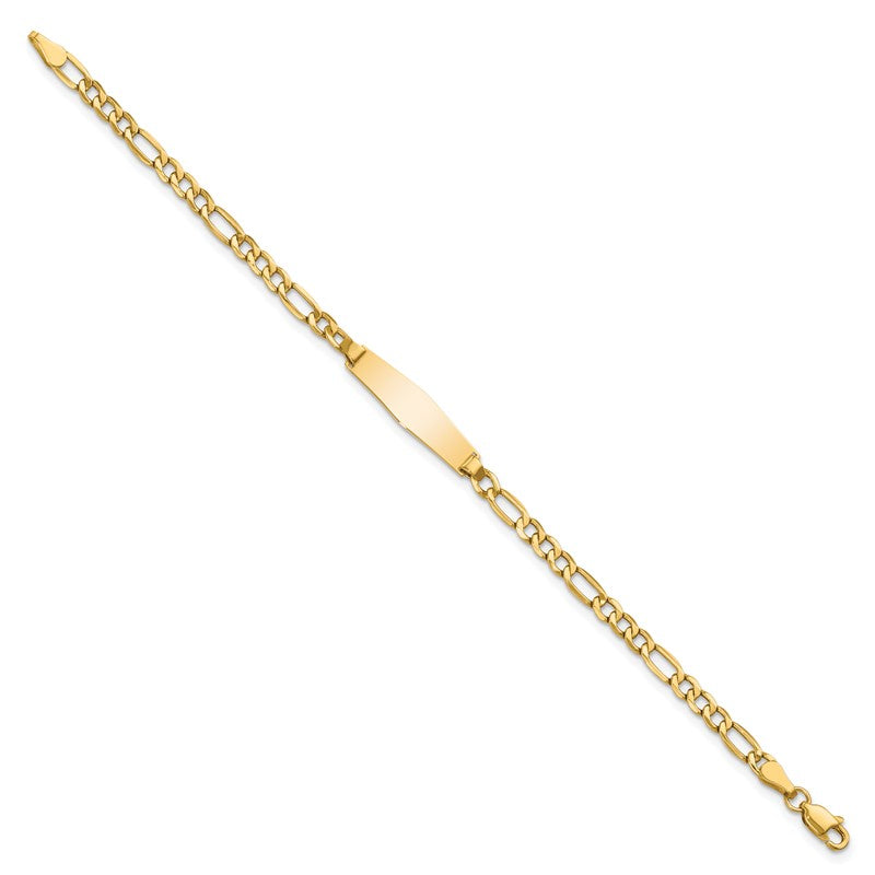 14k Polished Semi-Solid Chain/Solid Plate Figaro Link Soft Diamond Shape 19.5x5.5mm Plate 6 inch Baby/Child ID Bracelet DCID140C