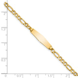14k Polished Semi-Solid Chain/Solid Plate Figaro Link Soft Diamond Shape 19.5x5.5mm Plate 6 inch Baby/Child ID Bracelet DCID140C