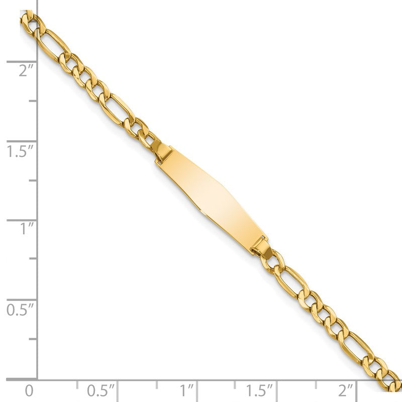 14k Polished Semi-Solid Chain/Solid Plate Figaro Link Soft Diamond Shape 19.5x5.5mm Plate 6 inch Baby/Child ID Bracelet DCID140C