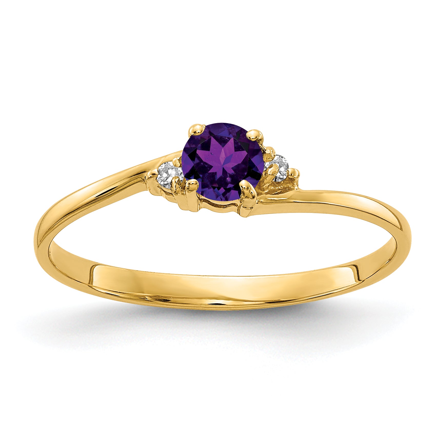 14k 4mm Round Amethyst and AA Diamond Ring Y4712AM/AA