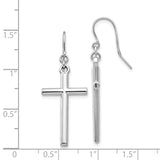 14k White Gold Hollow Polished Cross Dangle French Hook Earrings TF503