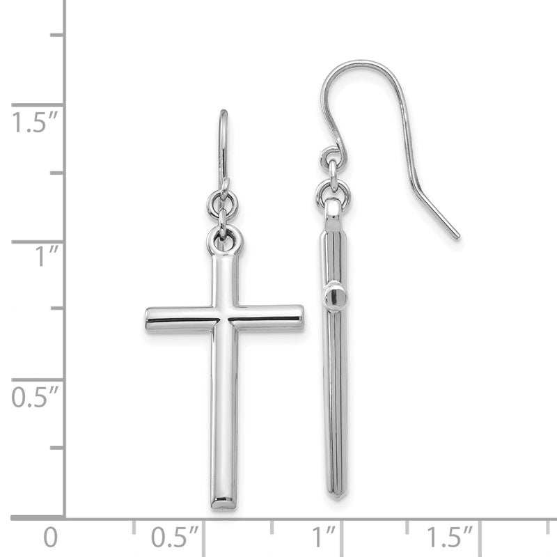 14k White Gold Hollow Polished Cross Dangle French Hook Earrings TF503