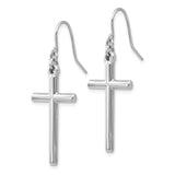 14k White Gold Hollow Polished Cross Dangle French Hook Earrings TF503
