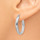 14k White Gold 3.5x16mm Polished Oval Tube Hoop Earrings TE267