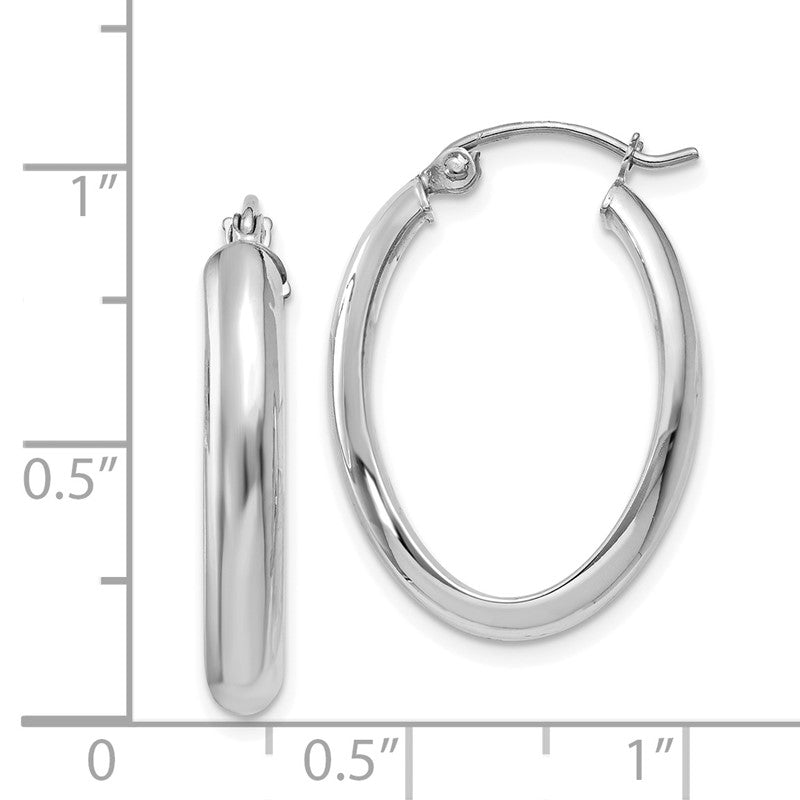 14k White Gold 3.5x16mm Polished Oval Tube Hoop Earrings TE267