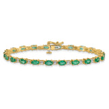 14k White Gold Complete Diamond and Oval Emerald 7 inch Bracelet BM4481