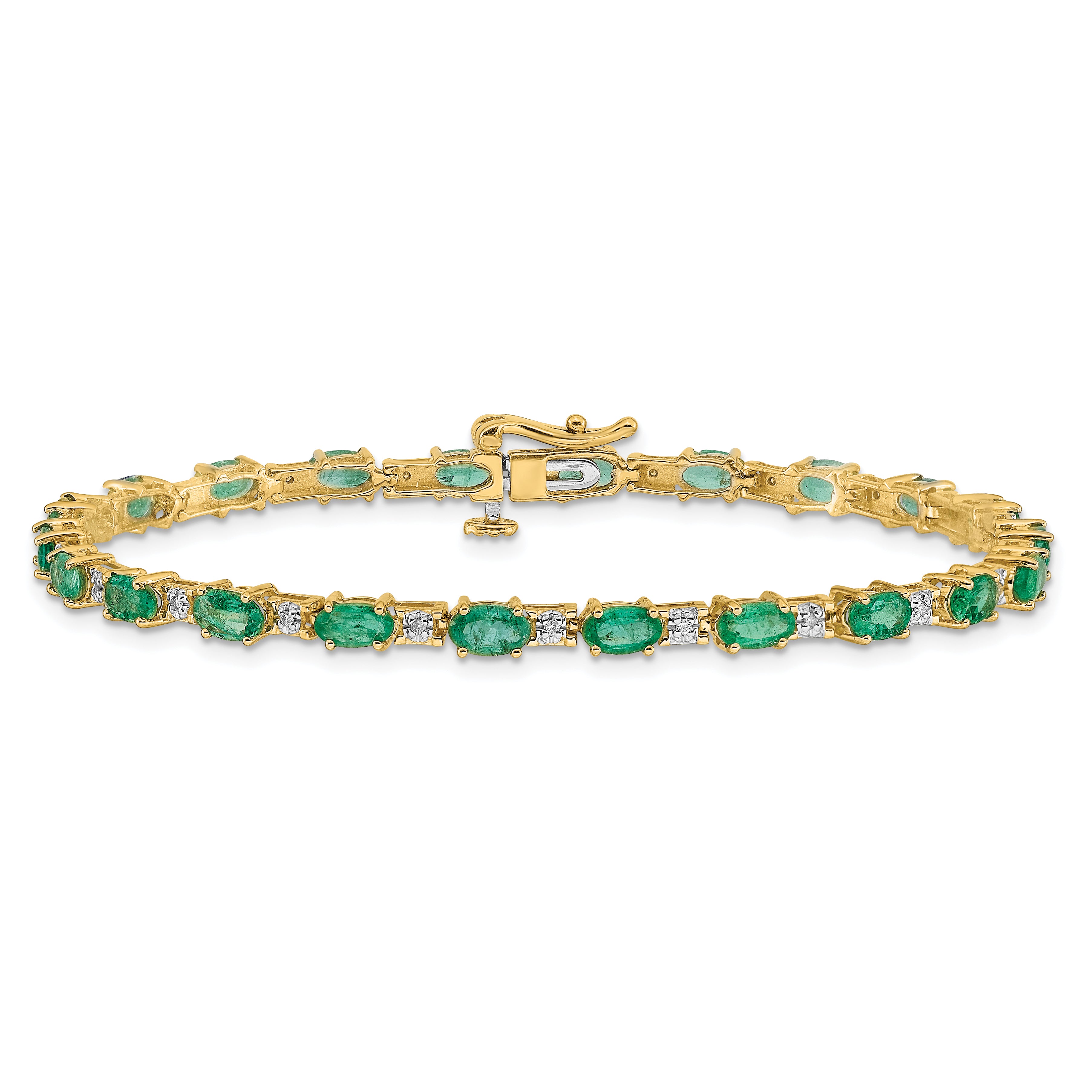 14k White Gold Complete Diamond and Oval Emerald 7 inch Bracelet BM4481