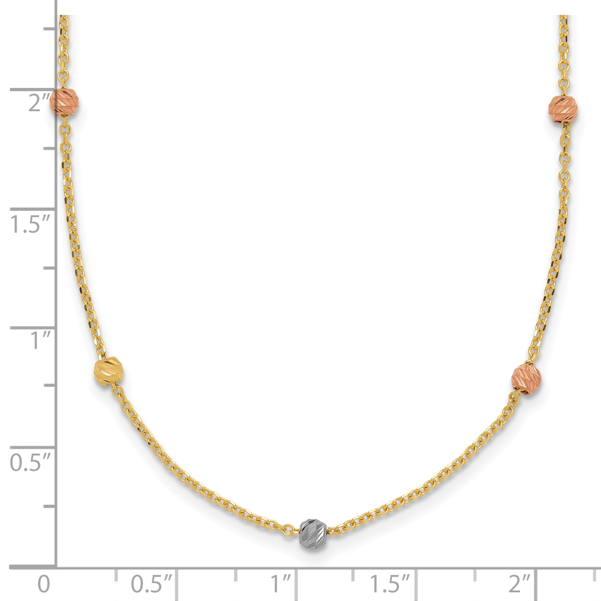 14k Tri-color Polished Diamond-cut Beads 18 inch Station Necklace SF2270