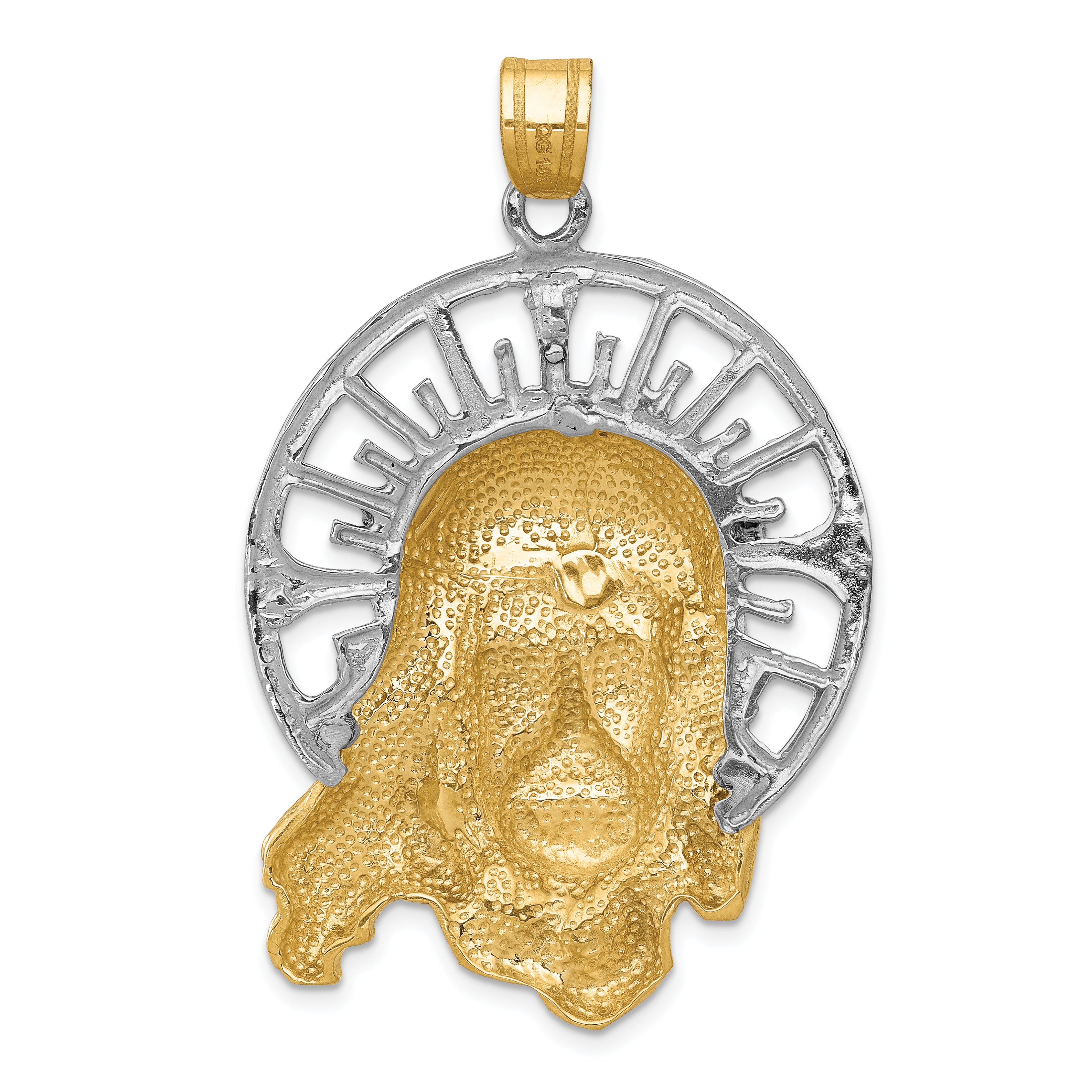 14k Tri-color Diamond-cut Large Jesus Pendant C1406
