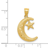14k Gold Polished and Textured Moon and Stars Pendant K5299