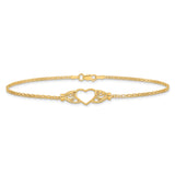 14k Polished Open Heart with Filigree and Bismark Chain 10 inch  Anklet ANK118