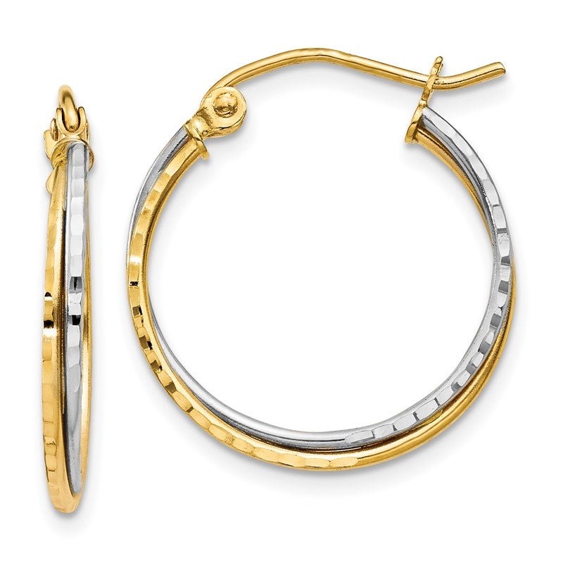 14K Yellow and White Gold Diamond Cut Twisted Hoop Earrings TL678