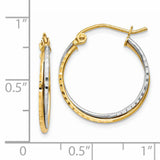 14K Yellow and White Gold Diamond Cut Twisted Hoop Earrings TL678