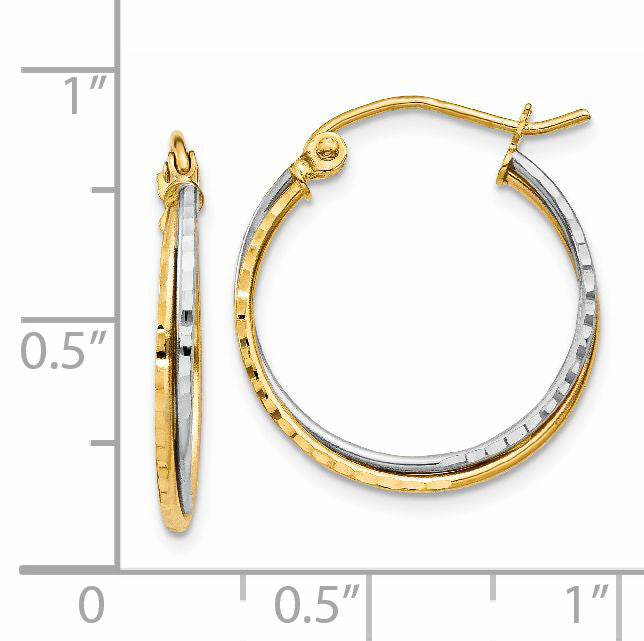14K Yellow and White Gold Diamond Cut Twisted Hoop Earrings TL678