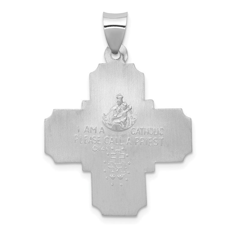 14k White Gold Polished and Satin Hollow Four-Way Religious Medal Pendant XR1283