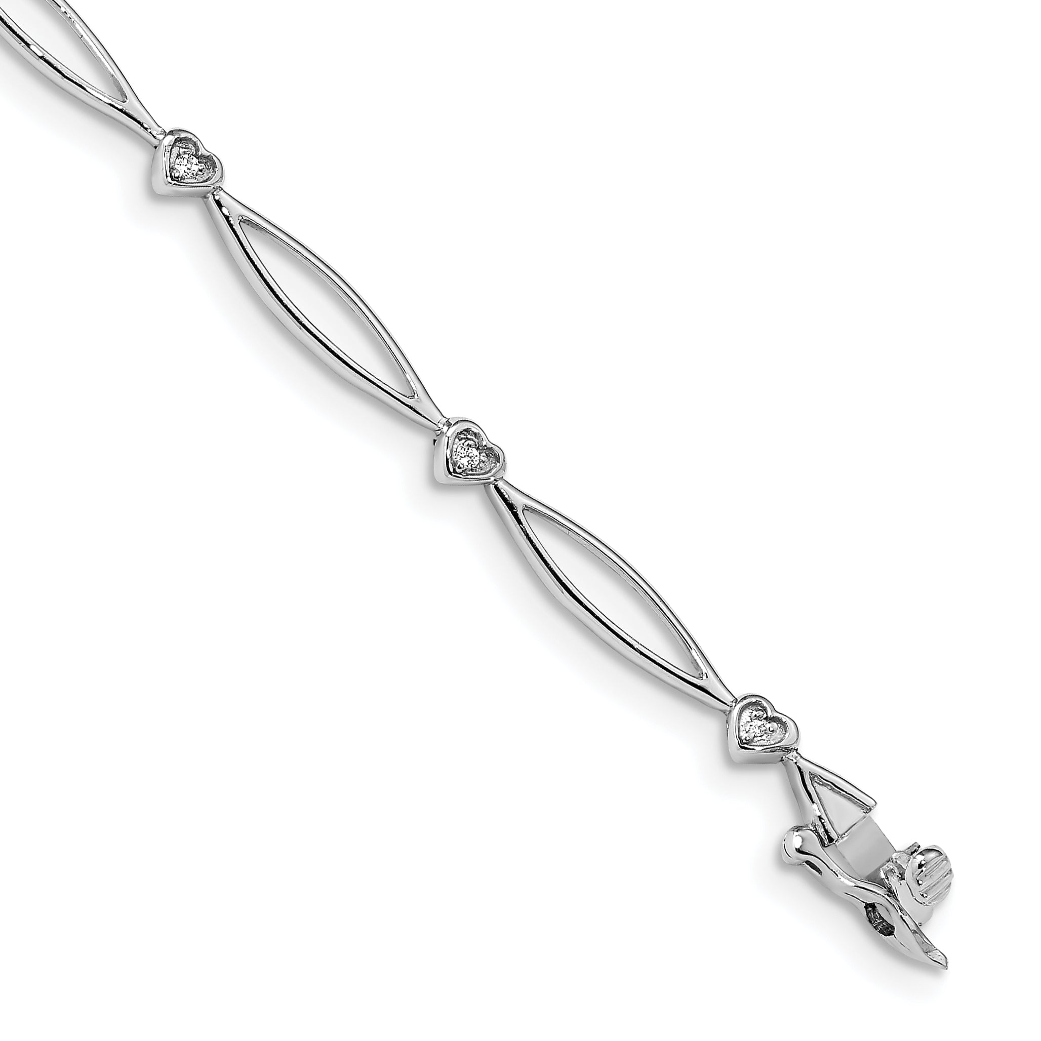 14k White Gold Complete 0.03 carat Diamond Heart and Oval Link 7.25 inch Bracelet BM4604