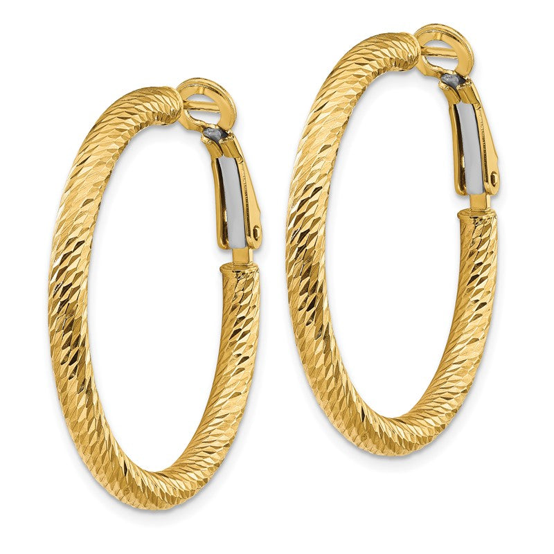 14k 3x32mm Diamond-cut Round Omega Back Tube Hoop Earrings PRE940