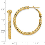 14k 3x32mm Diamond-cut Round Omega Back Tube Hoop Earrings PRE940