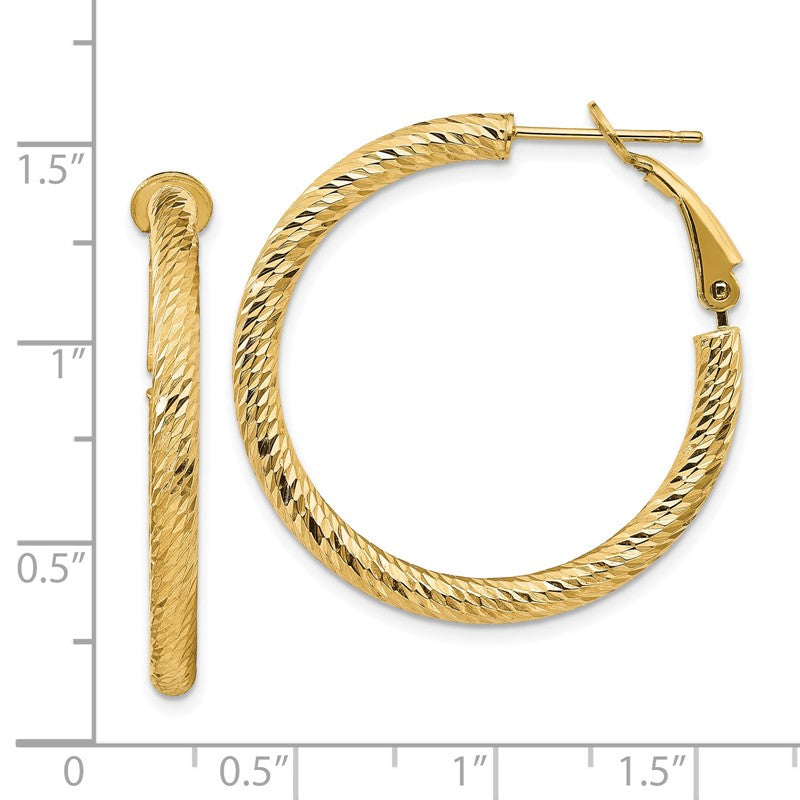 14k 3x32mm Diamond-cut Round Omega Back Tube Hoop Earrings PRE940