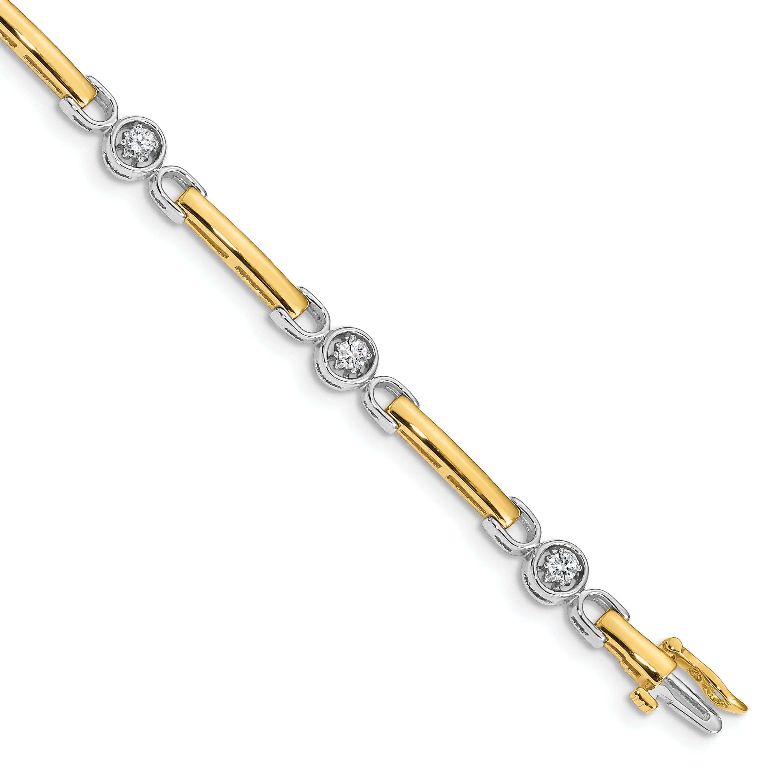 14k Two-tone Complete 1/2 carat Round AA Diamond Bar 7 inch Tennis Bracelet X2017AA