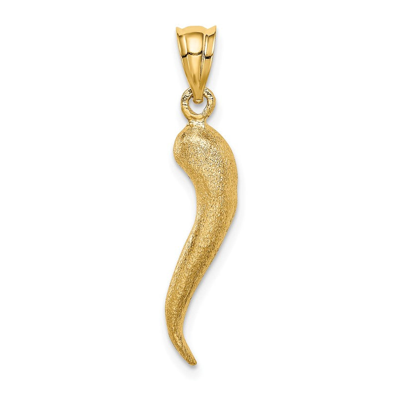 14K Brushed 3-D Italian Horn Pendant D4570