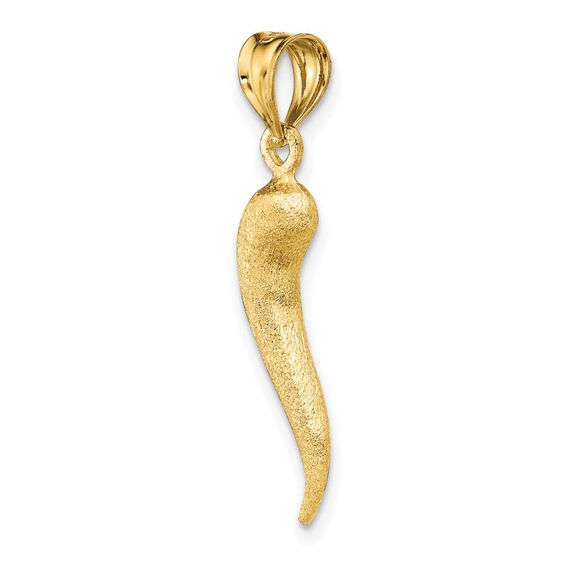 14K Brushed 3-D Italian Horn Pendant D4570