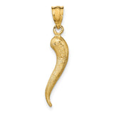 14K Brushed 3-D Italian Horn Pendant D4570
