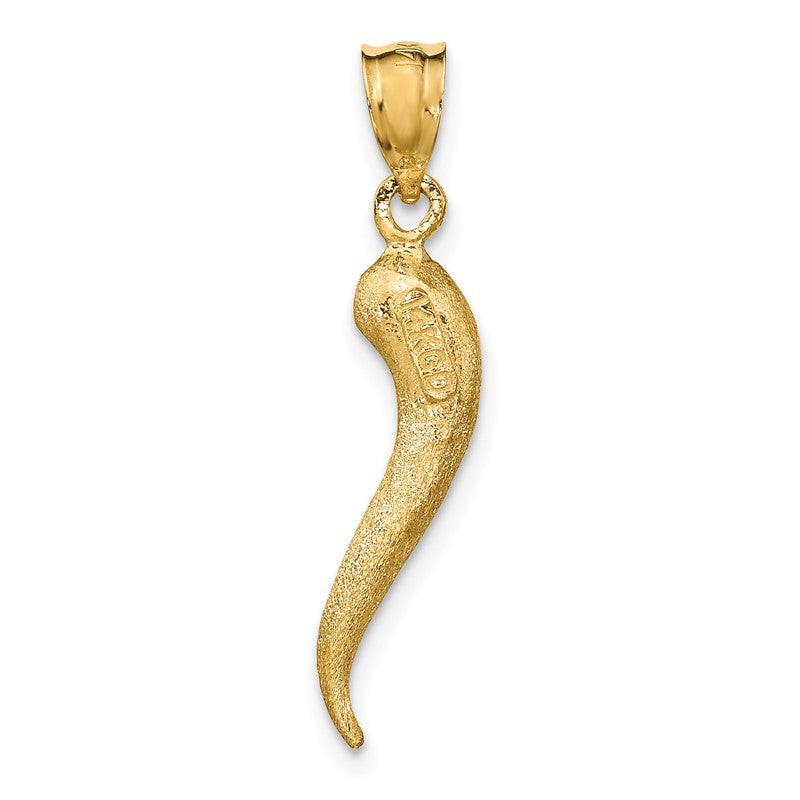14K Brushed 3-D Italian Horn Pendant D4570