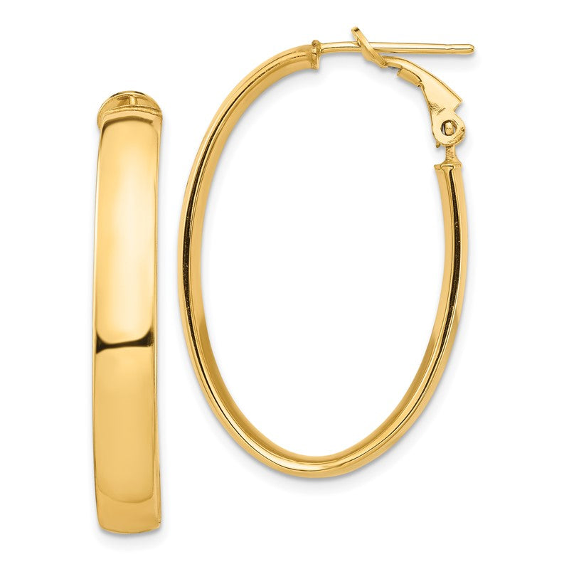 14k 5x33mm High Polished Oval Omega Back Tube Hoop Earrings PRE958