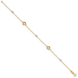 14k Two-tone Love Knots and Beads on Small Heart Link 7.5 inch Bracelet FB1466