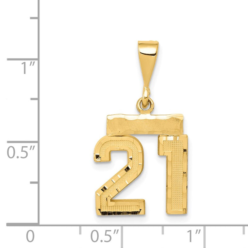 14k Small Brushed Diamond-cut Number 21 Charm SN21