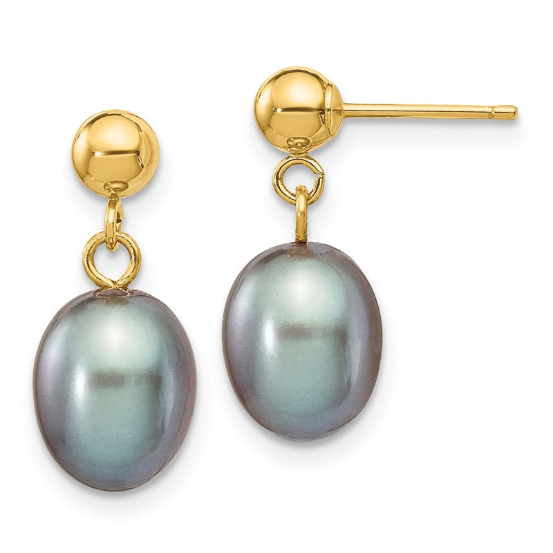 14k 7-8mm Grey Rice Freshwater Cultured Pearl Dangle Post Earrings XF331E