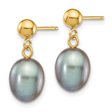 14k 7-8mm Grey Rice Freshwater Cultured Pearl Dangle Post Earrings XF331E
