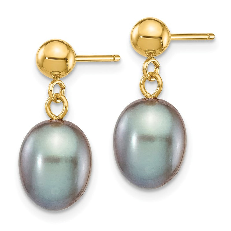 14k 7-8mm Grey Rice Freshwater Cultured Pearl Dangle Post Earrings XF331E