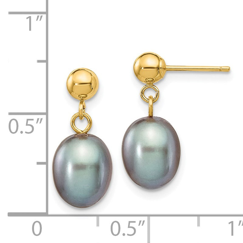 14k 7-8mm Grey Rice Freshwater Cultured Pearl Dangle Post Earrings XF331E