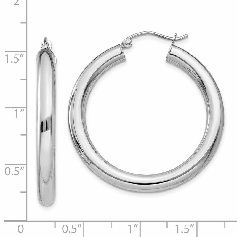 14K White Gold 4x35mm Polished Lightweight Tube Hoop Earrings T859L