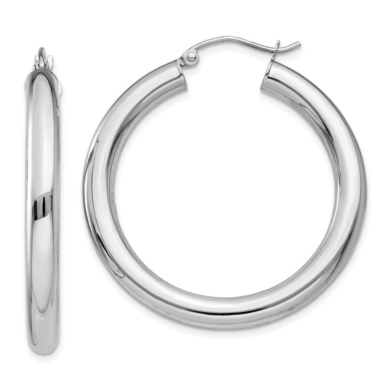 14K White Gold 4x35mm Polished Lightweight Tube Hoop Earrings T859L