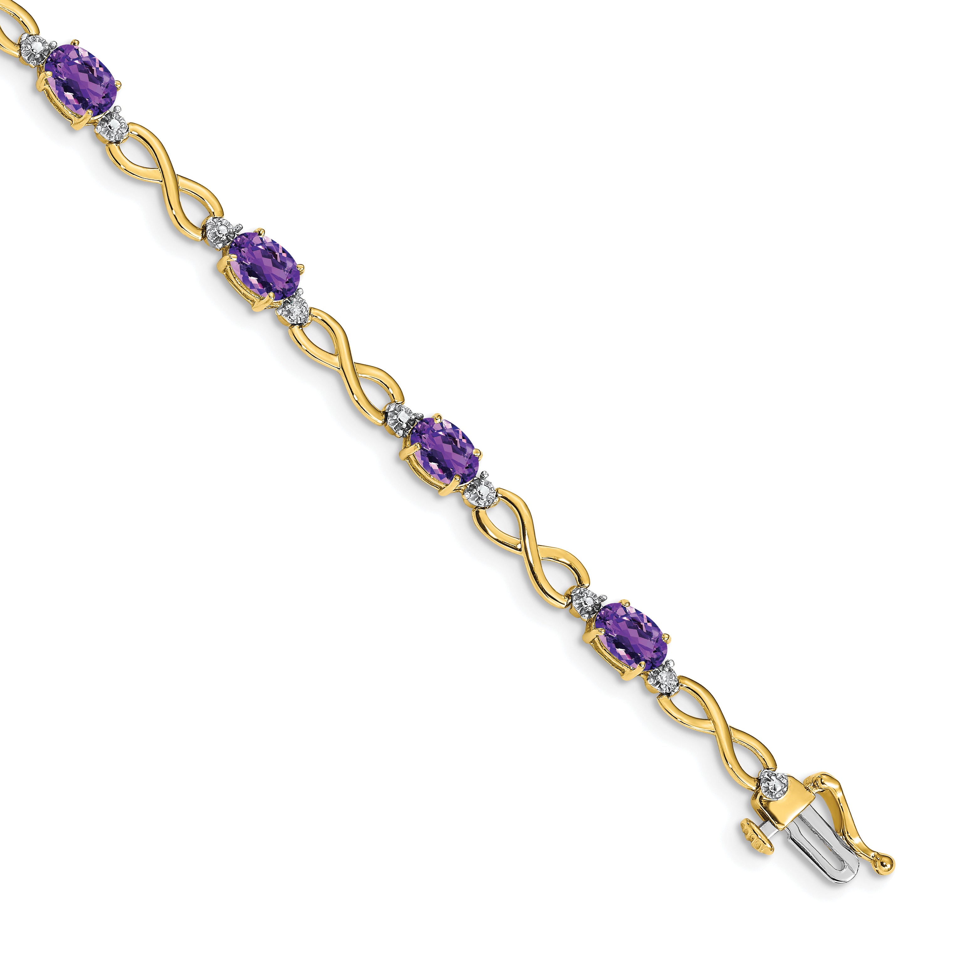 14k Complete Oval Amethyst and Diamond Infinity Link 7 inch Bracelet BM4494