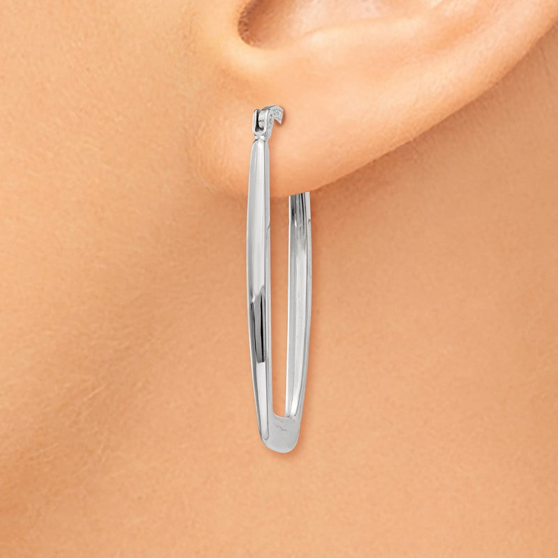 14k White Gold 2.25x31mm Polished Rectangle Tube Hoop Earrings TH291