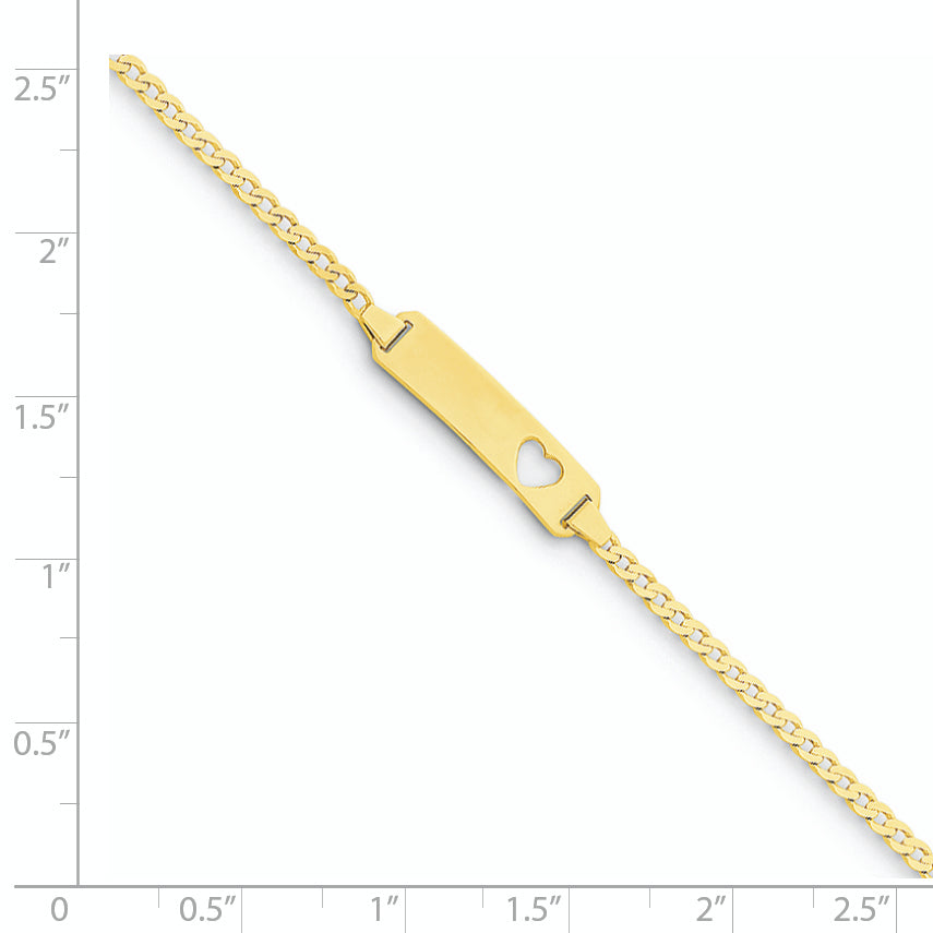 14k Polished Solid Chain/Solid Plate Curb Link Cut-out Heart 21x5mm Plate 5.5 inch Baby/Child ID Bracelet BID27